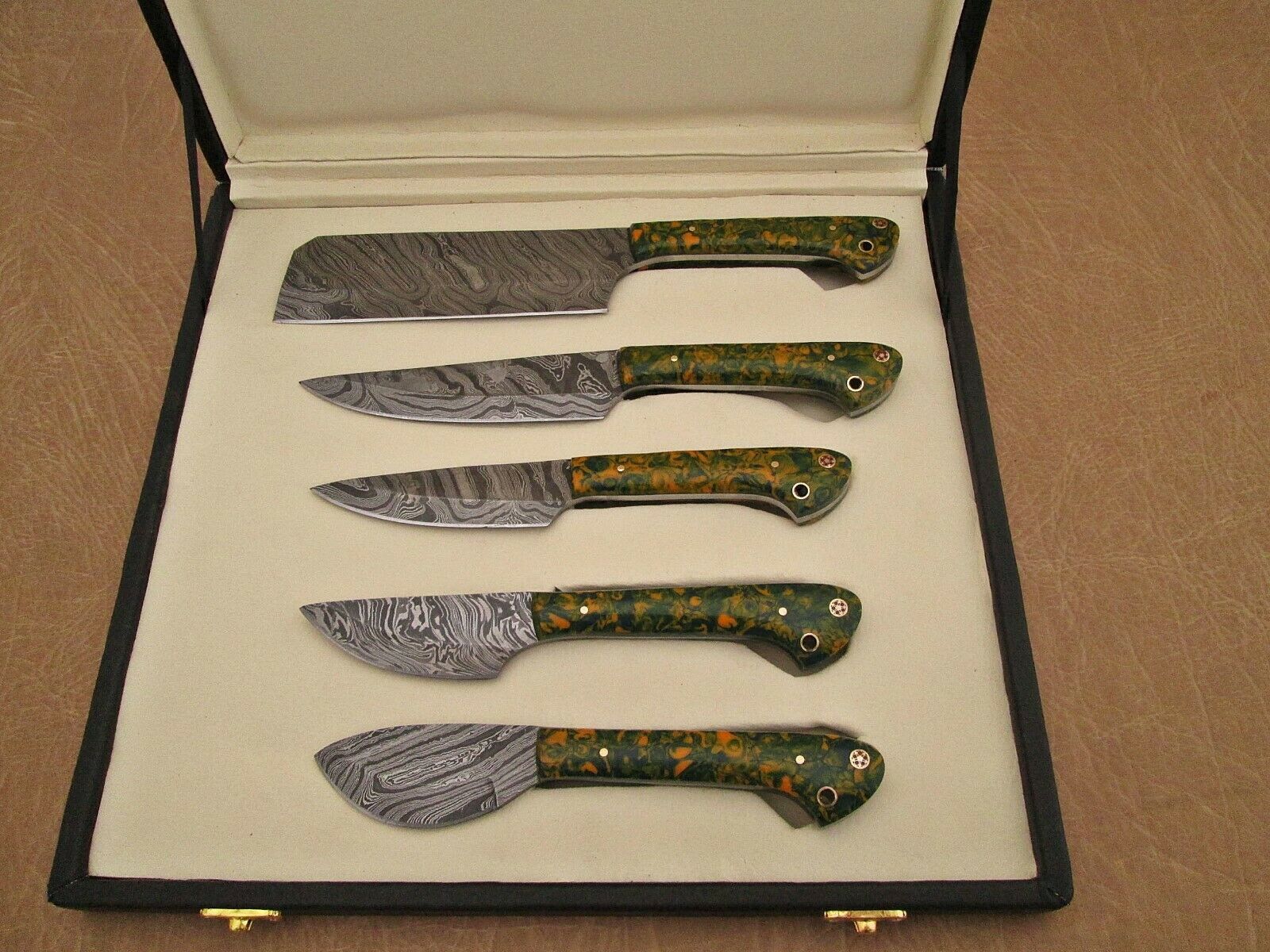 5 piece Camouflage scale Kitchen knife set With Gift box, Chef, cleaver, steak - Fresh Stock Dated February 2026