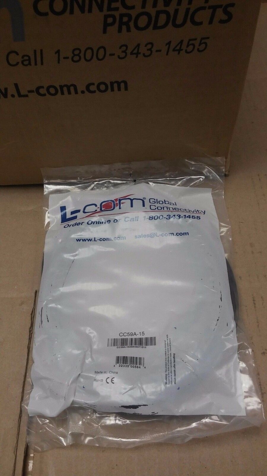 L-COM CC59A-15 BNC Male Male 15 ft RG59A Coaxial Cable - Fresh Stock Dated December 2025