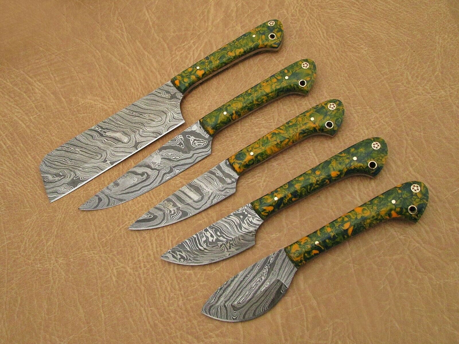 5 piece Camouflage scale Kitchen knife set With Gift box, Chef, cleaver, steak - Fresh Stock Dated February 2026