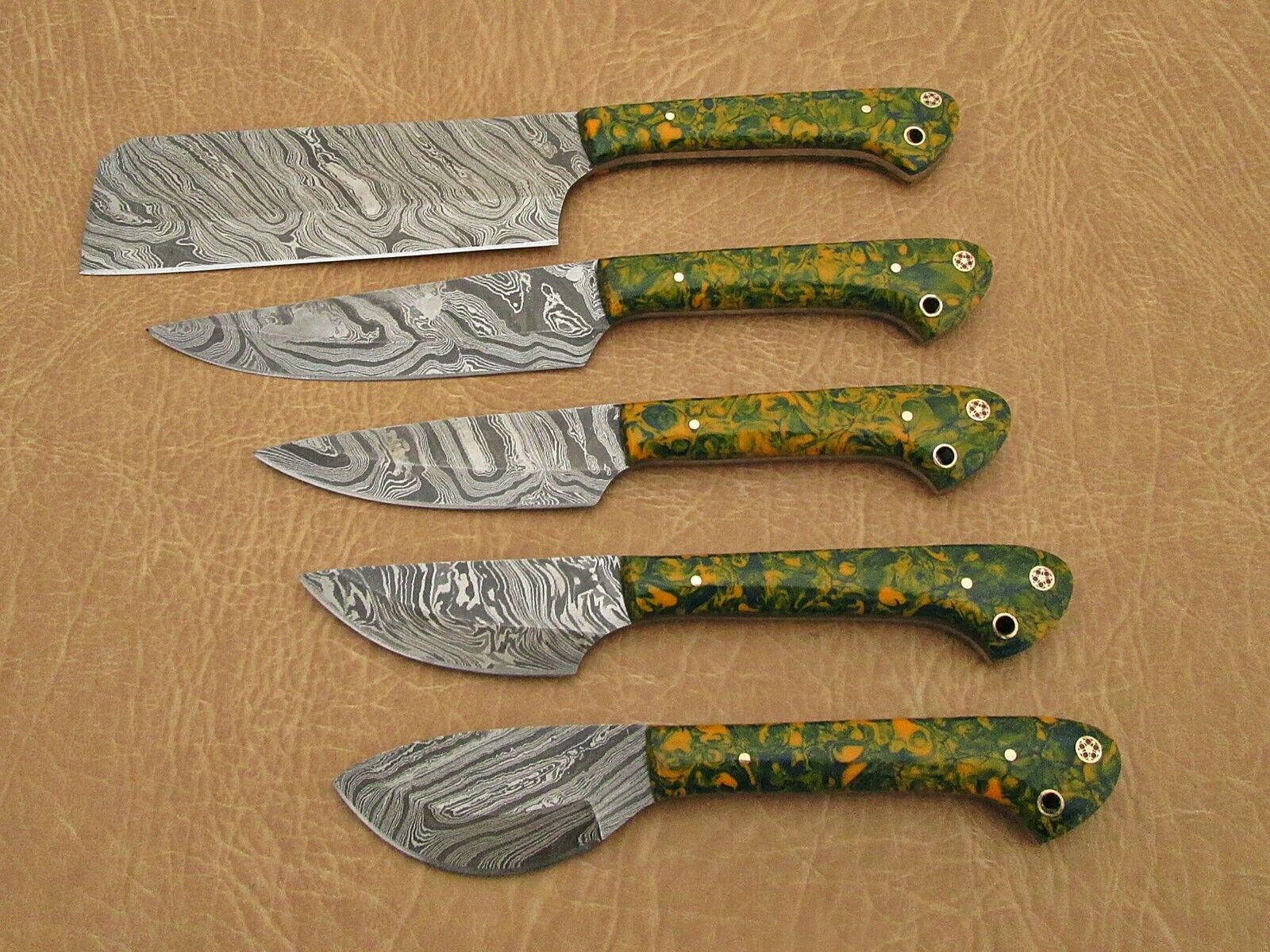 5 piece Camouflage scale Kitchen knife set With Gift box, Chef, cleaver, steak - Fresh Stock Dated February 2026