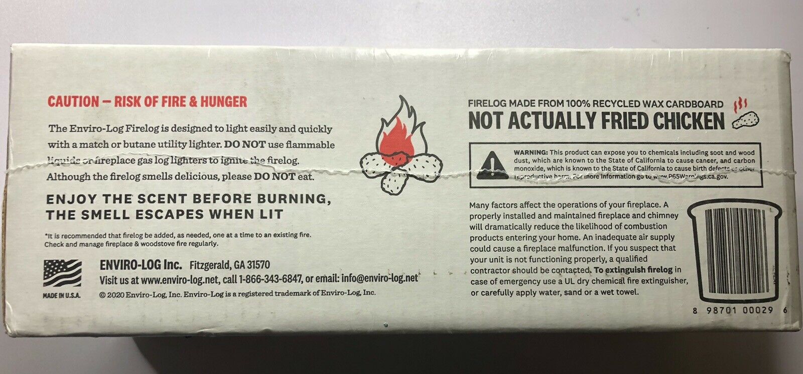 KFC Firelog with 11 Herbs and Spices by Enviro-Log - Limited Edition - 2020 - Fresh Stock Dated December 2025