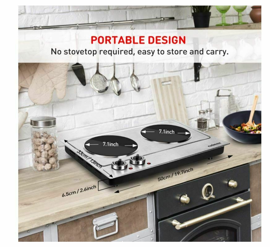 Cusimax Hot Plate,1800w Ceramic Electric Double Burner for Cooking Infrared Cook - Fresh Stock Dated February 2026