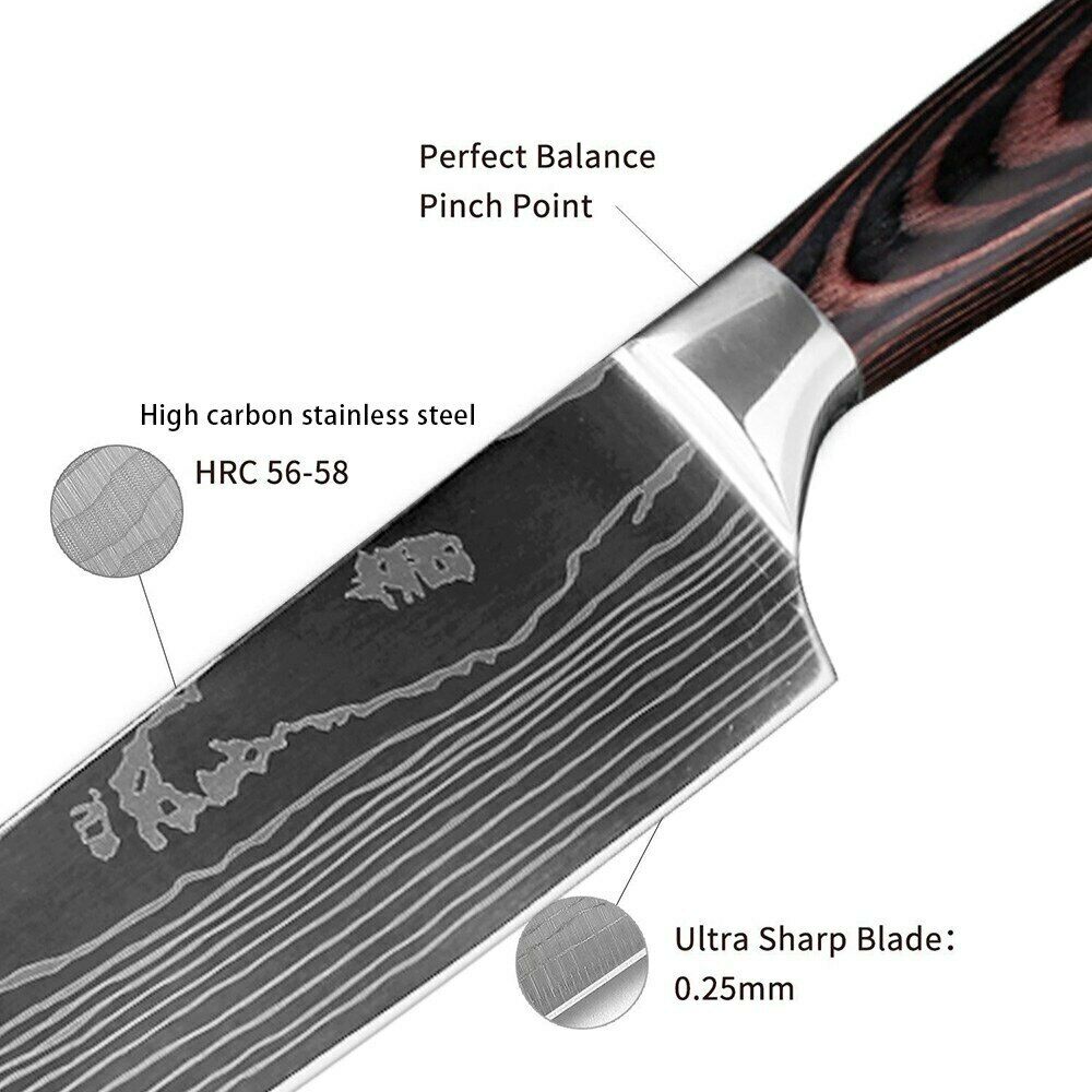 6 Pcs Kitchen Cook Knives Set Japanese Damascus Style Stainless Steel Chef Knife - Fresh Stock Dated January 2026