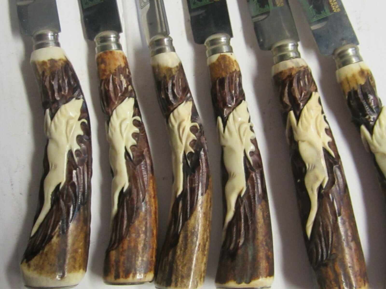 VINTAGE BARON 6 STEAK KNIVES AND 6  FORKS WITH ANTLER HANDLES MADE IN GERMANY - Fresh Stock Dated January 2026