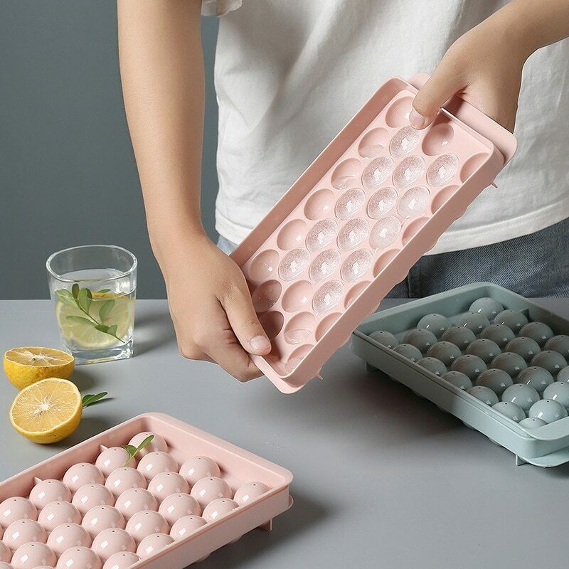 Plastic Ice Cube Maker Round Ice Cube Tray with Lid Silicone Ice Ball Mold Tray - Fresh Stock Dated February 2026