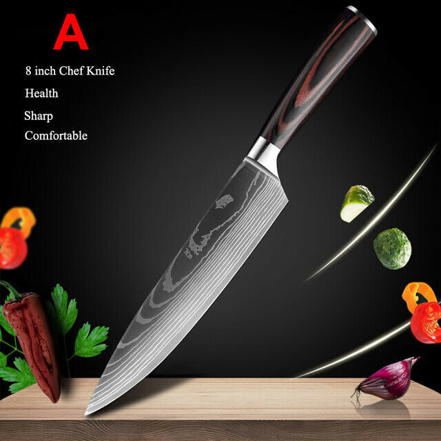 Damascus Pattern Chef's Knife Set Japanese Kitchen Knives Cleaver Slicing Tool - Fresh Stock Dated January 2026