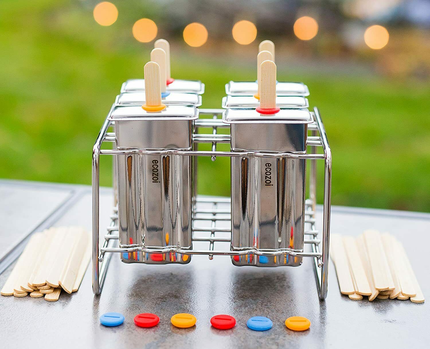 Eco-Safe Stainless Steel Popsicle Molds and Rack 6 Ice Pop Makers - Fresh Stock Dated February 2026