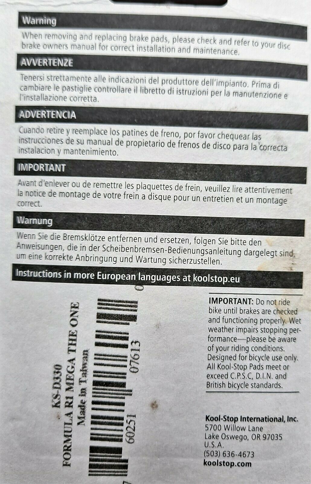 Bicycle Disc Brake Pads Fits Formula R1 / Mega  / The One / RX - Fresh Stock Dated December 2025