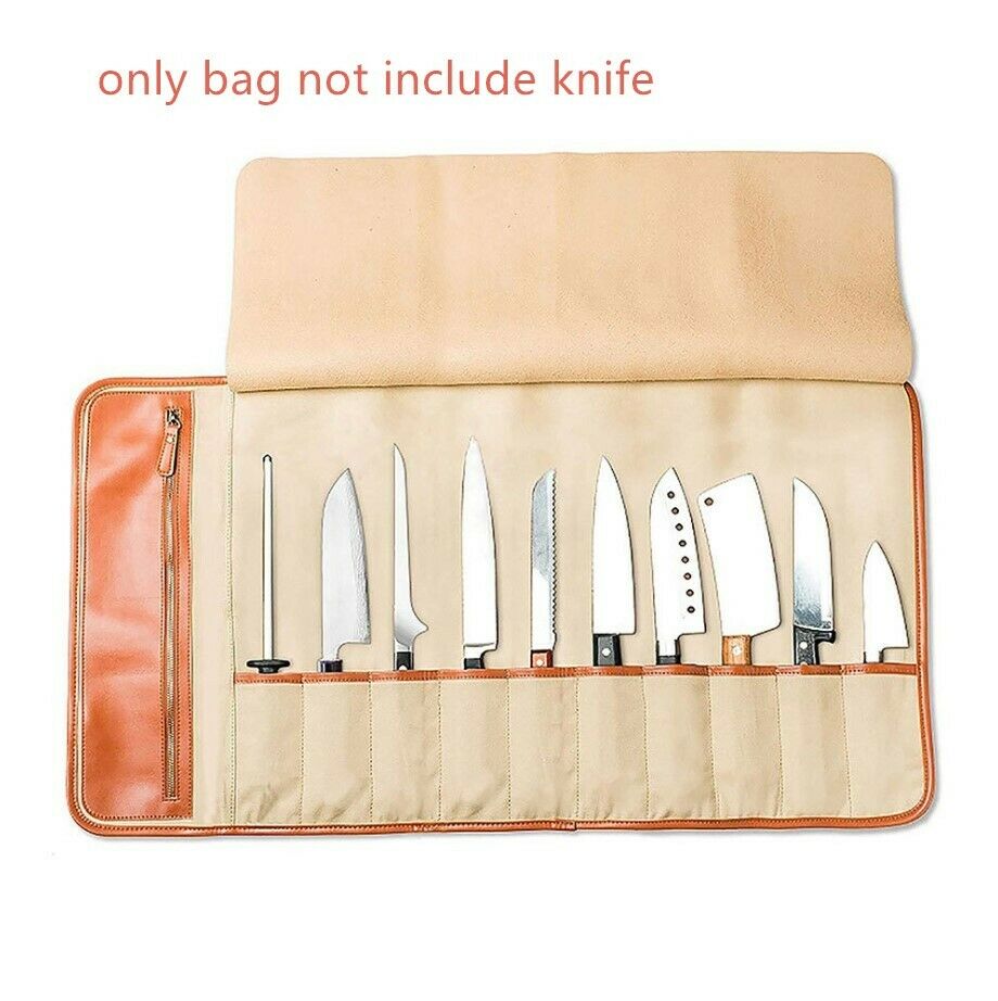 10 Slot Japanese Genuine Leather Chef Knife Roll Bag Leather Knives Storage Case - Fresh Stock Dated February 2026