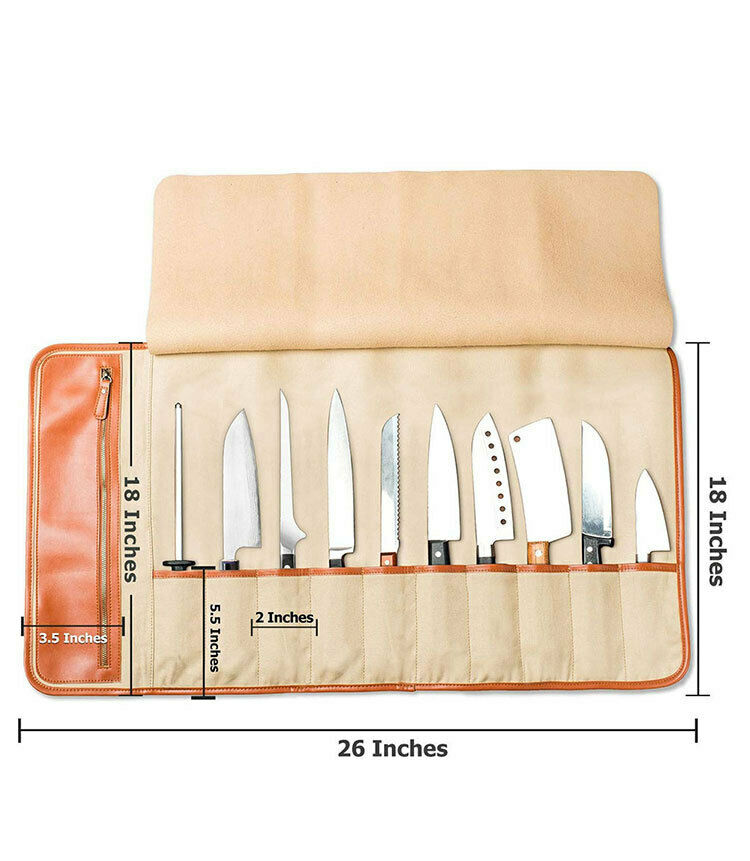 10 Slot Japanese Genuine Leather Chef Knife Roll Bag Leather Knives Storage Case - Fresh Stock Dated February 2026