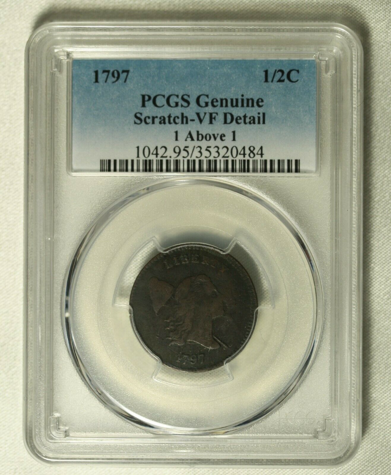 1797 Flowing Hair Half Cent .005 PCGS Very Fine Details. 1 Over 1 - Fresh Stock Dated December 2025