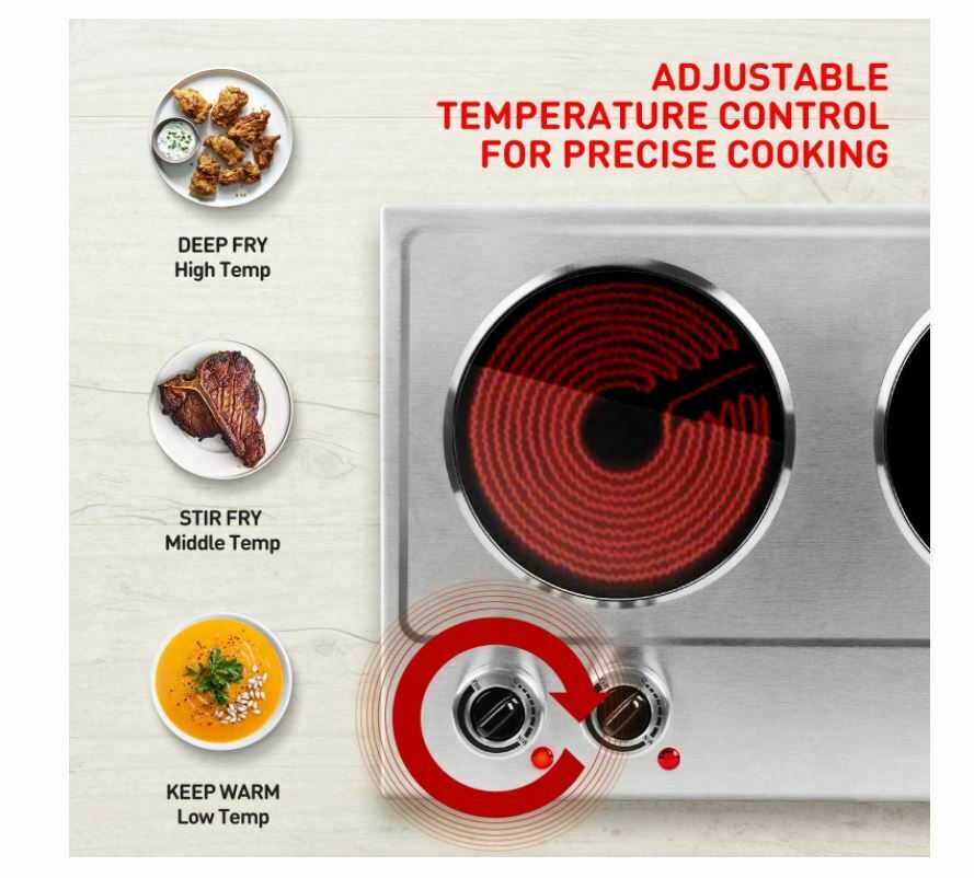 Cusimax Hot Plate,1800w Ceramic Electric Double Burner for Cooking Infrared Cook - Fresh Stock Dated February 2026