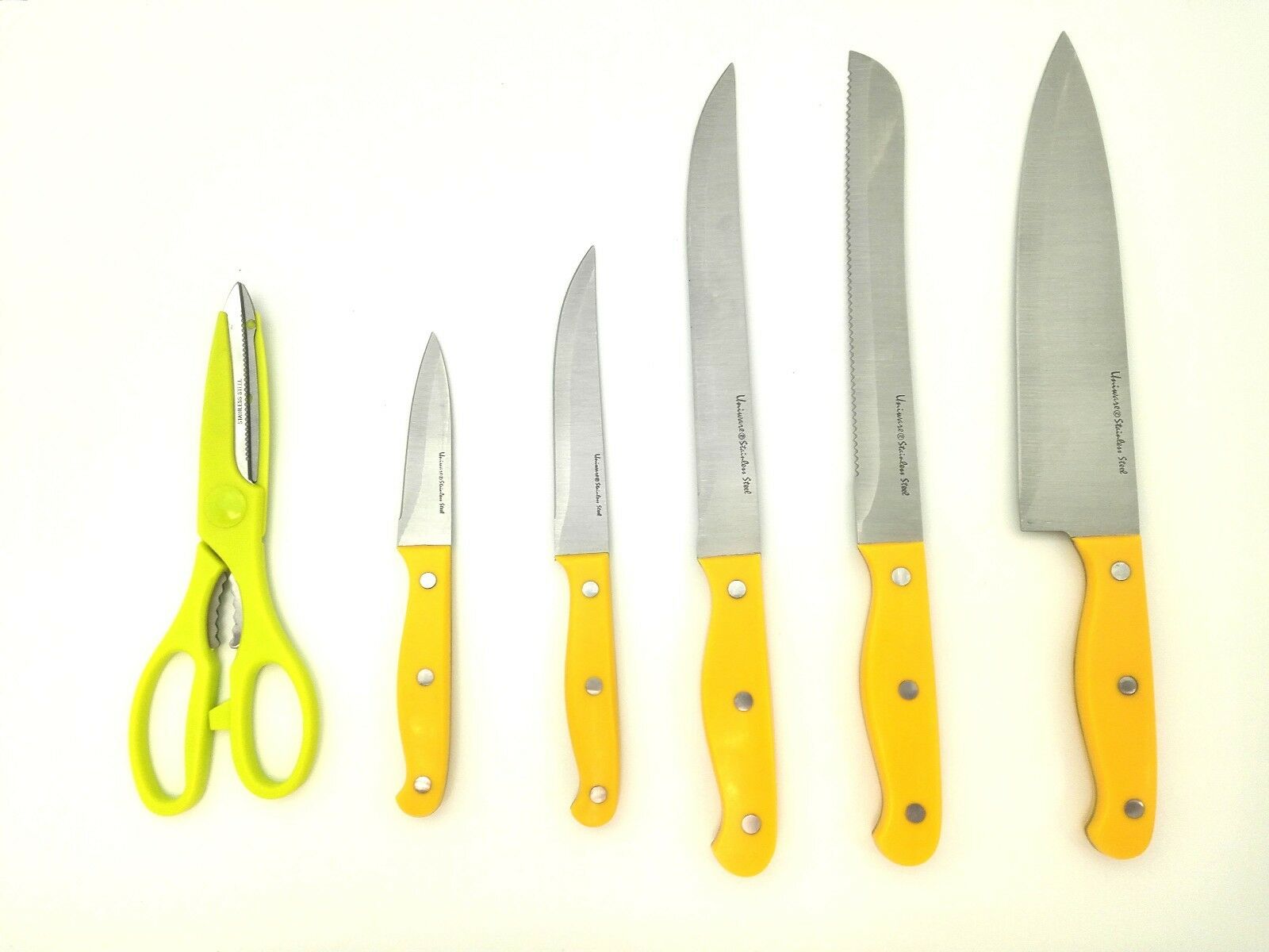 7 Pieces Kitchen Knife Set, 5 Knives, 1 Scissor, 1 Wooden Block - Fresh Stock Dated January 2026