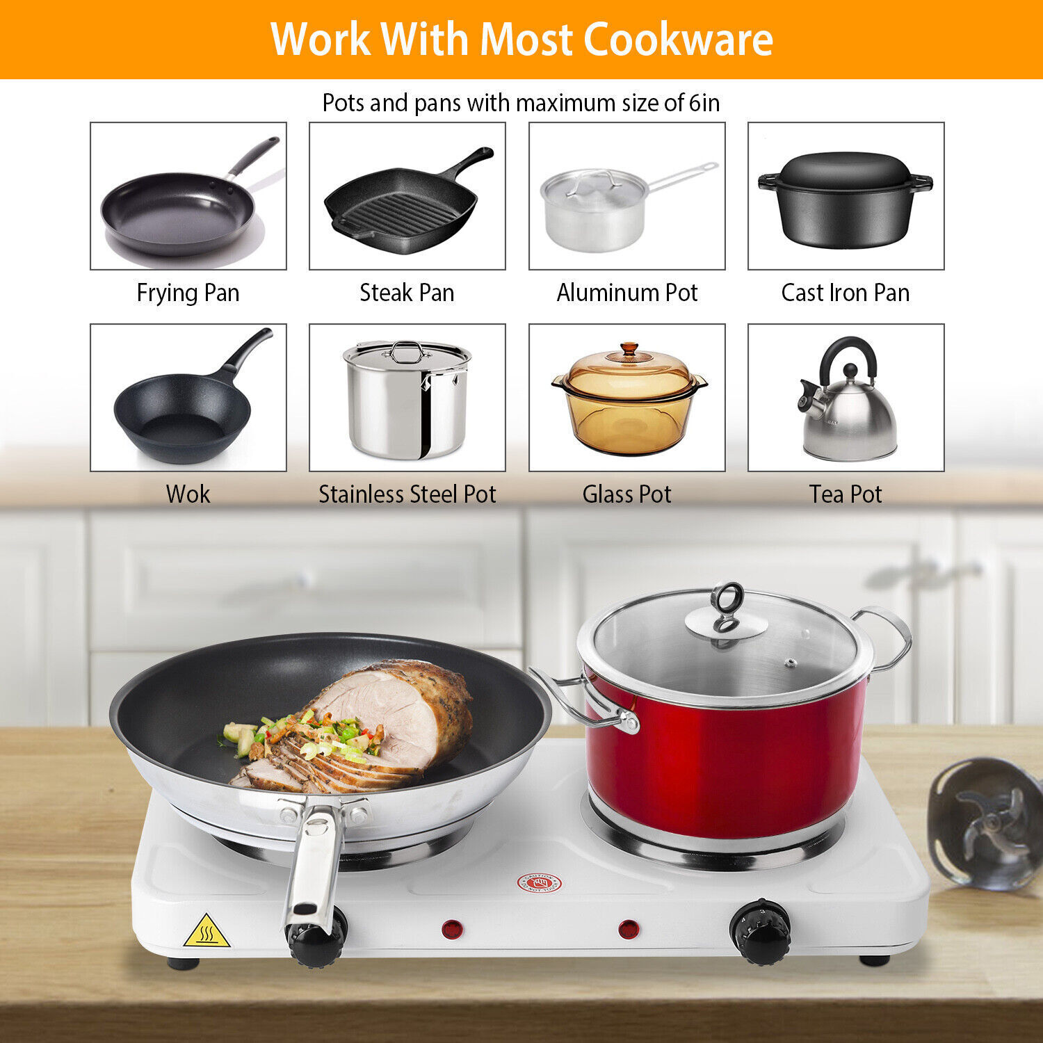 2000W Portable Cooktop Dual Burner Cast Iron Electric Stove for Kitchen Cooking - Fresh Stock Dated February 2026