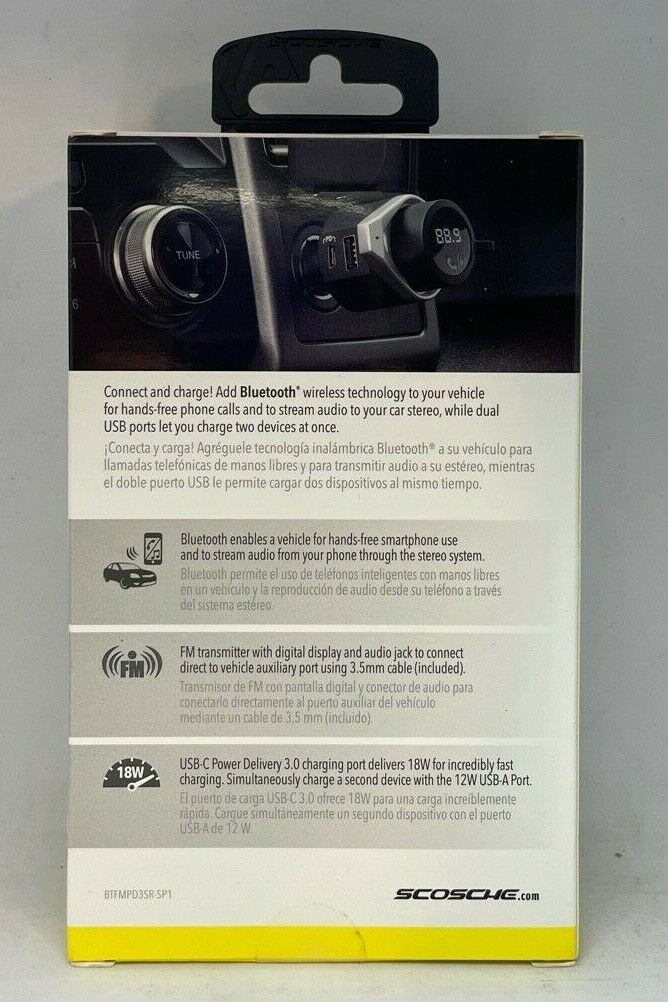Scosche BTFreq Pro Wireless Hands-Free Car Kit - USB-C, Bluetooth, FM, Dual USB - Fresh Stock Dated December 2025