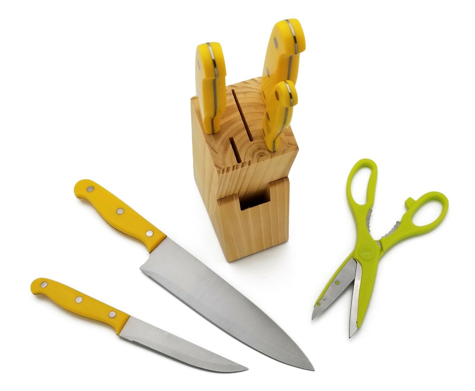 7 Pieces Kitchen Knife Set, 5 Knives, 1 Scissor, 1 Wooden Block - Fresh Stock Dated January 2026