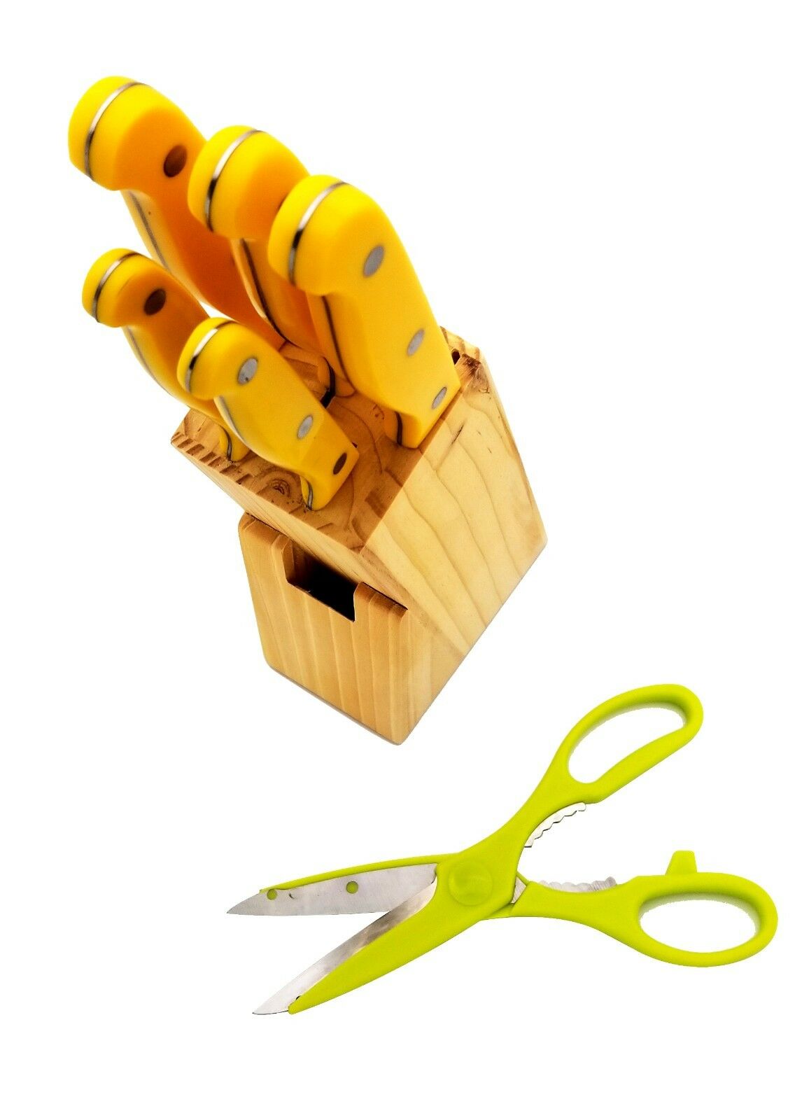 7 Pieces Kitchen Knife Set, 5 Knives, 1 Scissor, 1 Wooden Block - Fresh Stock Dated January 2026