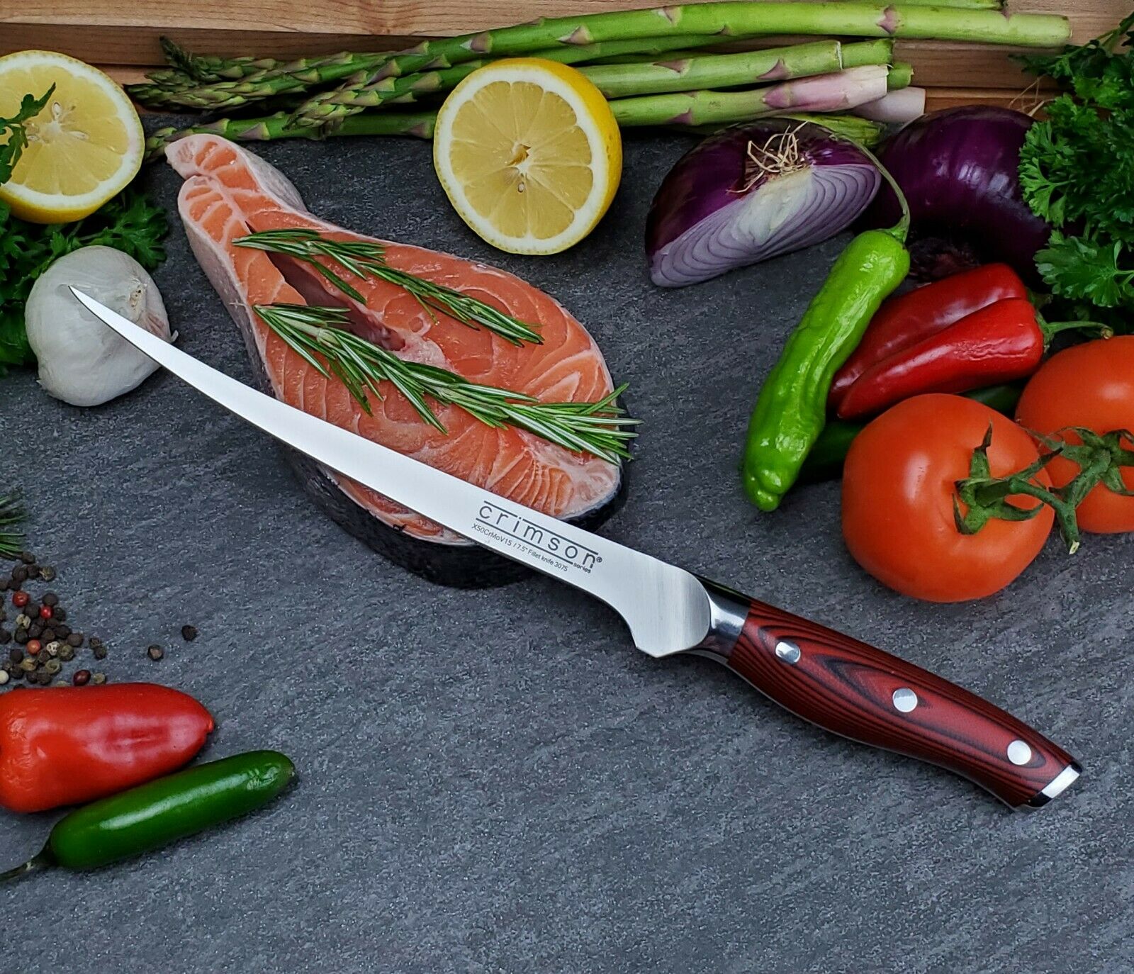 7.5 Inch Fish Fillet Knife CRIMSON Series German Stainless G10 Handle Ergo Chef - Fresh Stock Dated February 2026