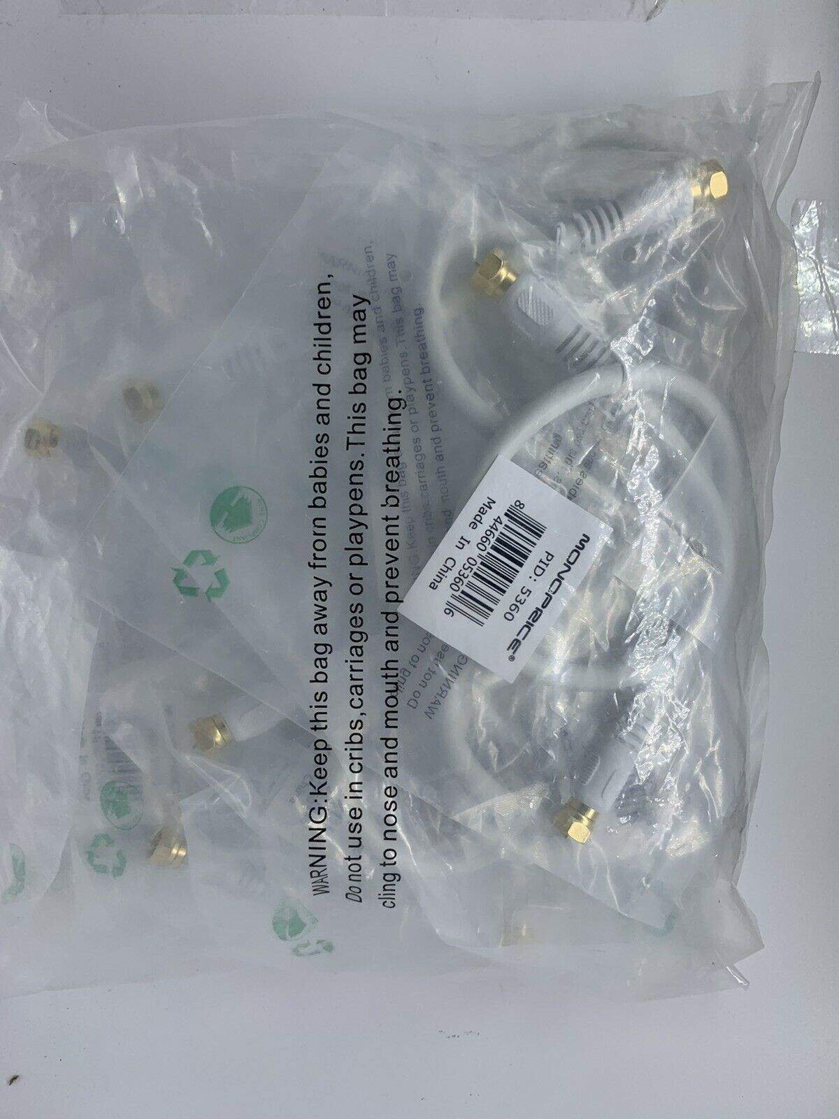 Monoprice 1.5ft Quad Shield, CL2 Coaxial Cable - White 10 Pack - Fresh Stock Dated December 2025