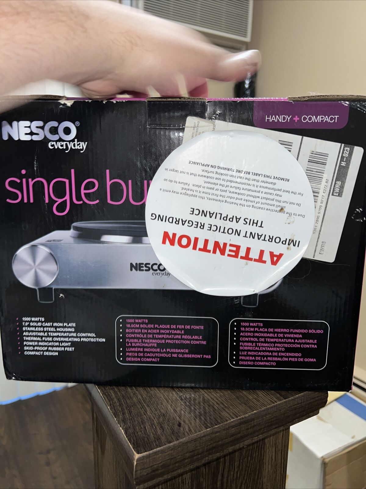 NESCO SB-01 1,500-Watt Single Burner Electric Cast-Iron Hot Plate (Silver) - Fresh Stock Dated February 2026