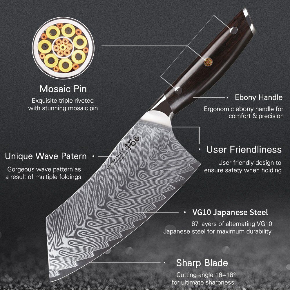TURWHO 7inch Cleaver Knife 67-Layer Japanese VG10 Damascus Steel Chef Knives - Fresh Stock Dated January 2026