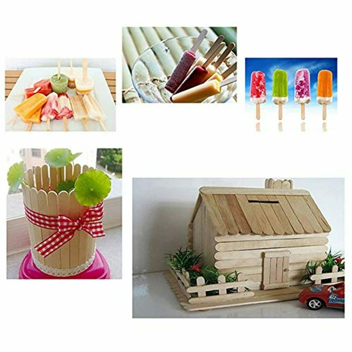 200 PCS Craft Sticks Popsicle Ice Pop Ice Cream Sticks Natural Wooden 4-1/2