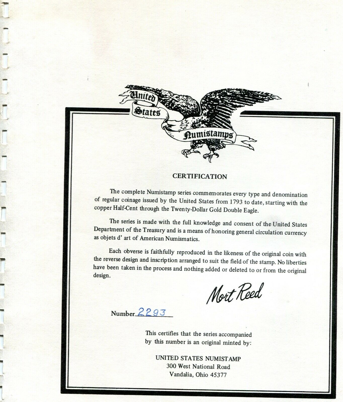 1795 United States Liberty Cap 1/2 Half Cent Numistamp Medal 1976 Mort Reed - Fresh Stock Dated December 2025