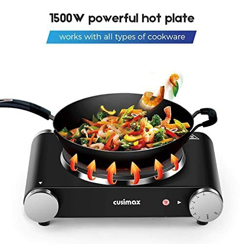 Cusimax Hot Plate Electric Burner Single Burner Cast Iron Hot Plates 1500W,Black - Fresh Stock Dated February 2026