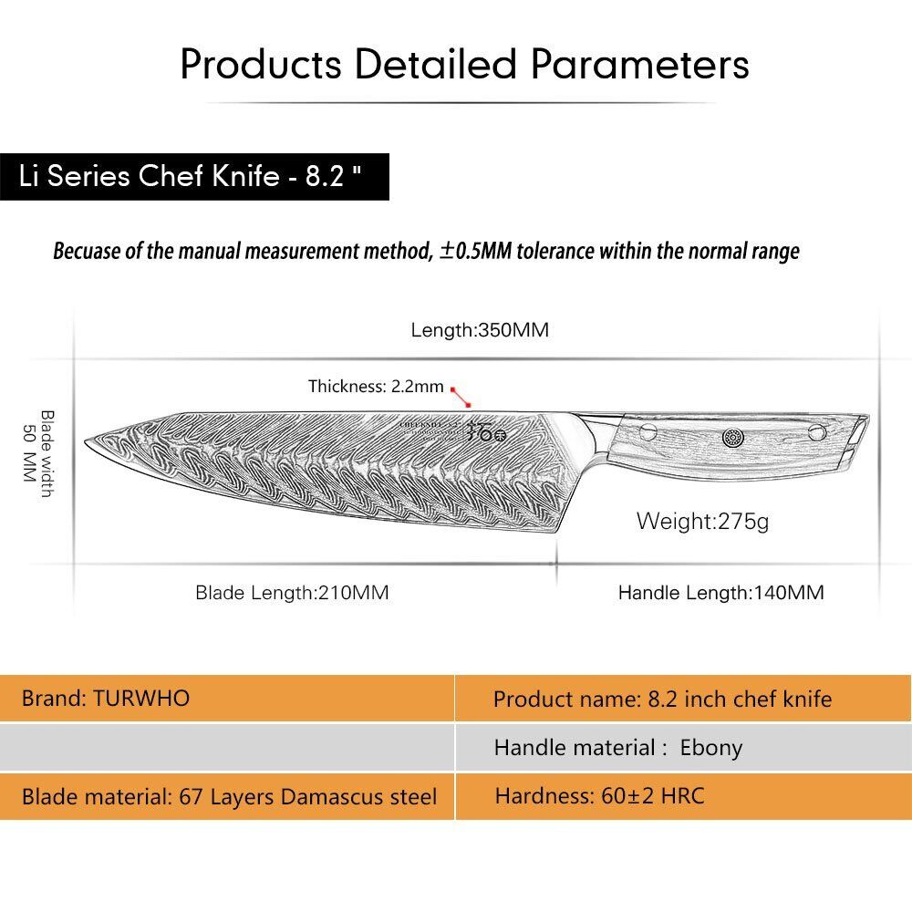 6Pcs TURWHO Kitchen Chef Knife Japanese VG10 Damascus Steel Knife + Knife Block - Fresh Stock Dated January 2026
