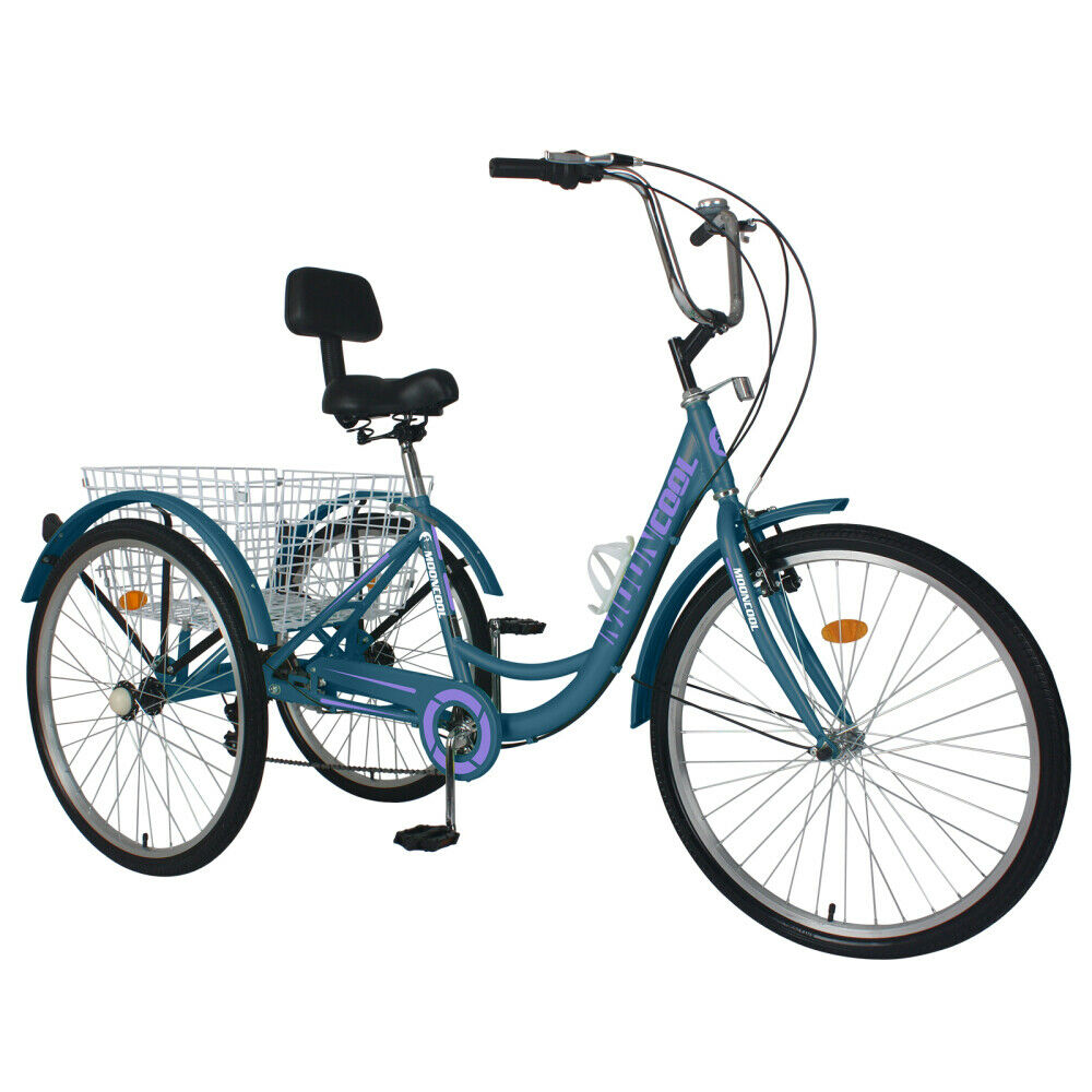 Adults/Seniors Tricycle 7 Speed 24 inch 3 Wheels Bicycle Cruiser Trike w/ Basket - Fresh Stock Dated January 2026