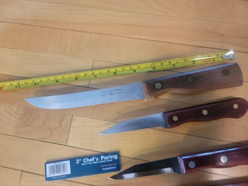 Tramontina  Knife lot Wood Handle High Carbon Steel  Made in Brazil new & used - Fresh Stock Dated January 2026