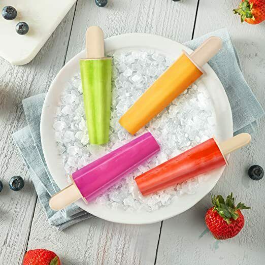 Ice Popsicle Molds, 4 Cavities Food-Grade Reusable Ice Pop Molds BPA-free(Beige) - Fresh Stock Dated February 2026