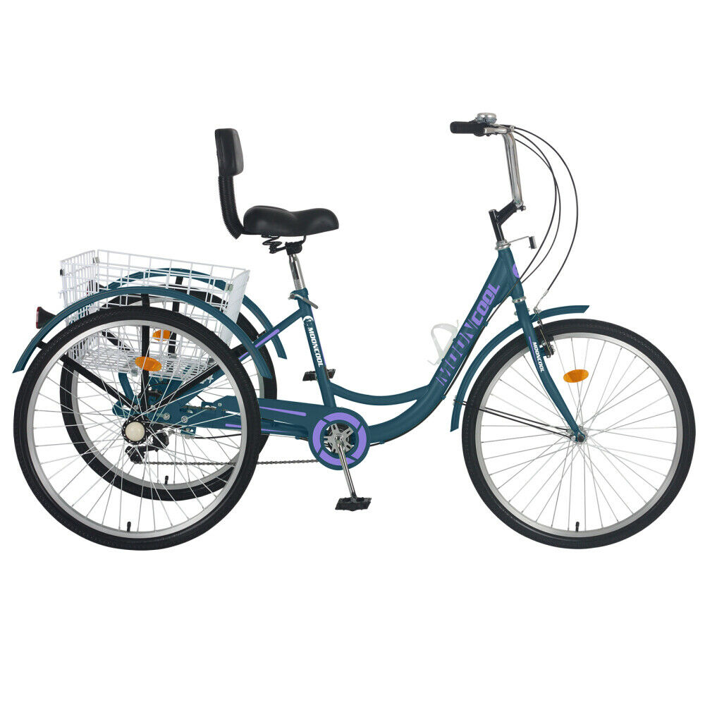 Adults/Seniors Tricycle 7 Speed 24 inch 3 Wheels Bicycle Cruiser Trike w/ Basket - Fresh Stock Dated January 2026