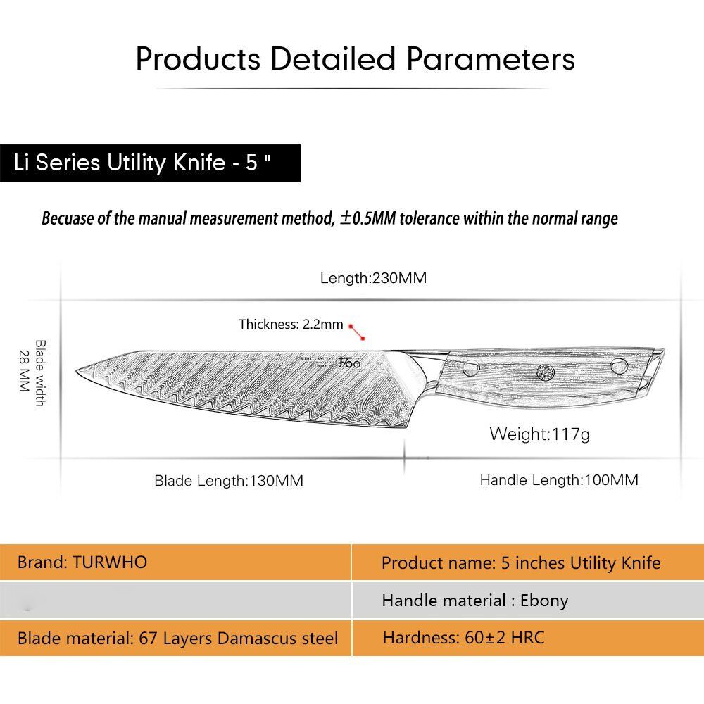 6Pcs TURWHO Kitchen Chef Knife Japanese VG10 Damascus Steel Knife + Knife Block - Fresh Stock Dated January 2026