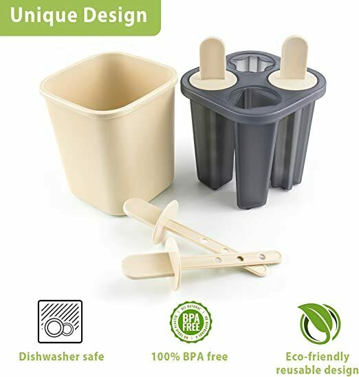 Ice Popsicle Molds, 4 Cavities Food-Grade Reusable Ice Pop Molds BPA-free(Beige) - Fresh Stock Dated February 2026