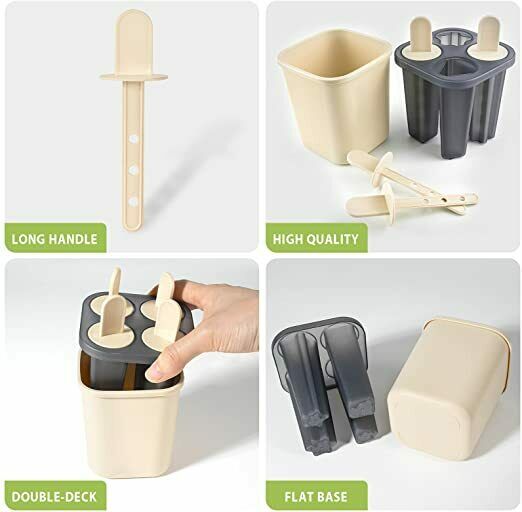 Ice Popsicle Molds, 4 Cavities Food-Grade Reusable Ice Pop Molds BPA-free(Beige) - Fresh Stock Dated February 2026