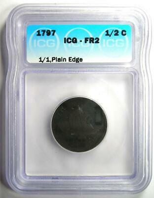 1797 Liberty Cap Flowing Hair Half Cent 1/2C - Certified ICG Fair 2 (FR2) - Fresh Stock Dated December 2025