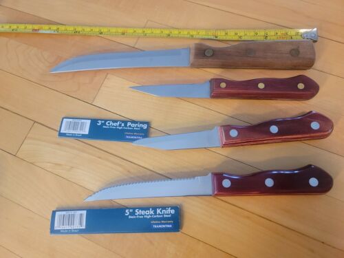 Tramontina  Knife lot Wood Handle High Carbon Steel  Made in Brazil new & used - Fresh Stock Dated January 2026
