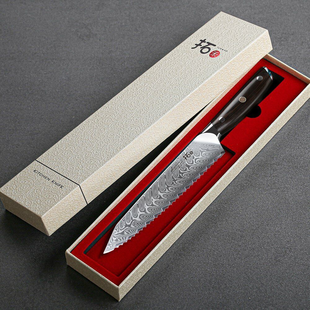 TURWHO 8inch Bread Knife 67-Layer Japanese VG10 Damascus Steel Kitchen Knife - Fresh Stock Dated January 2026