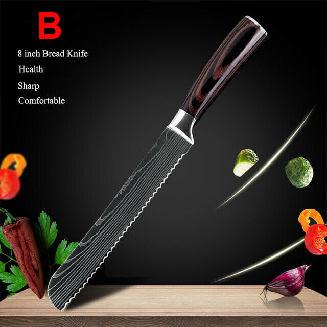 Damascus Pattern Chef's Knife Set Japanese Kitchen Knives Cleaver Slicing Tool - Fresh Stock Dated January 2026