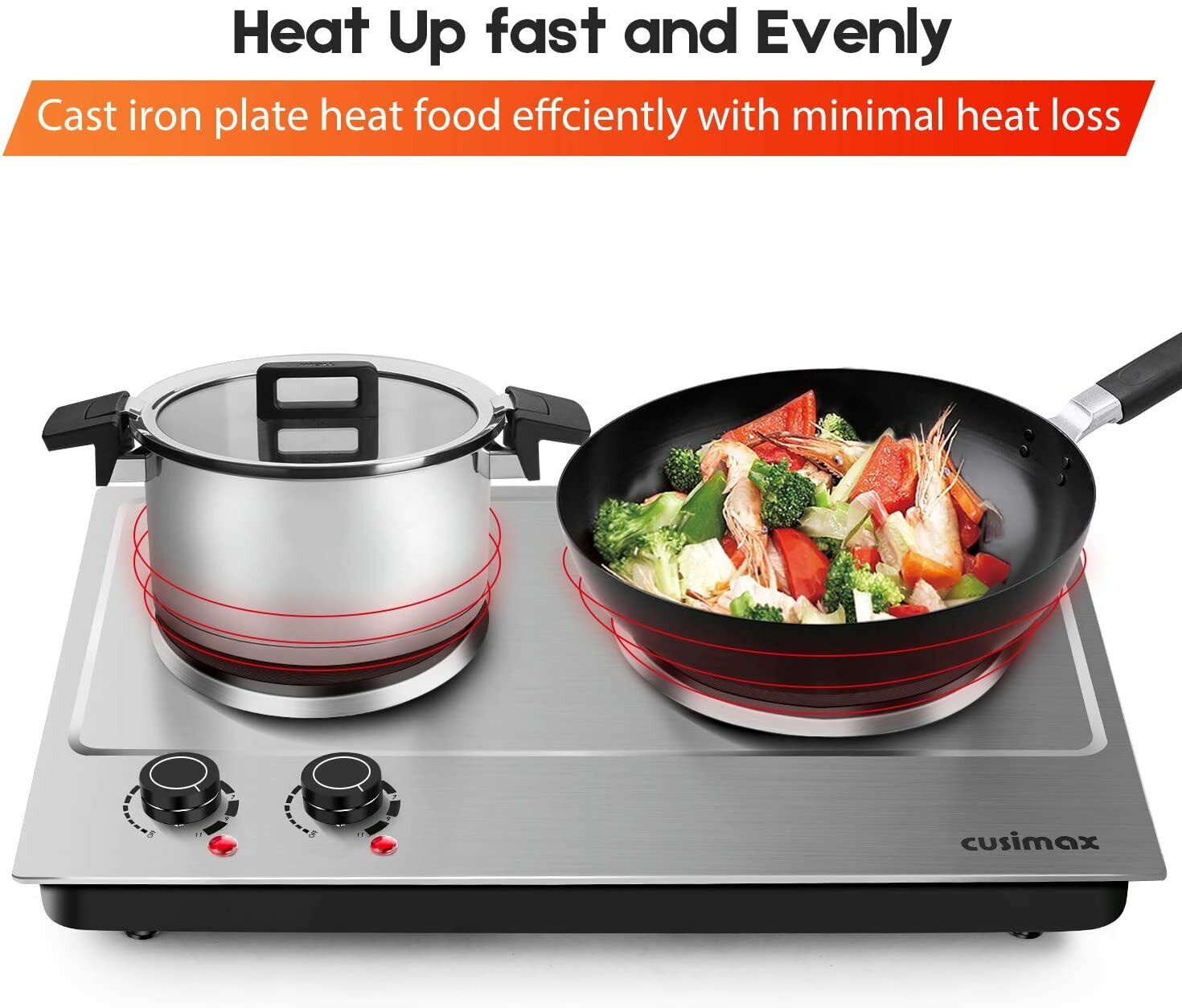 Cusimax CMHPC180 Electric Portable Double Hot Plate Countertop Burner - Silver - Fresh Stock Dated February 2026