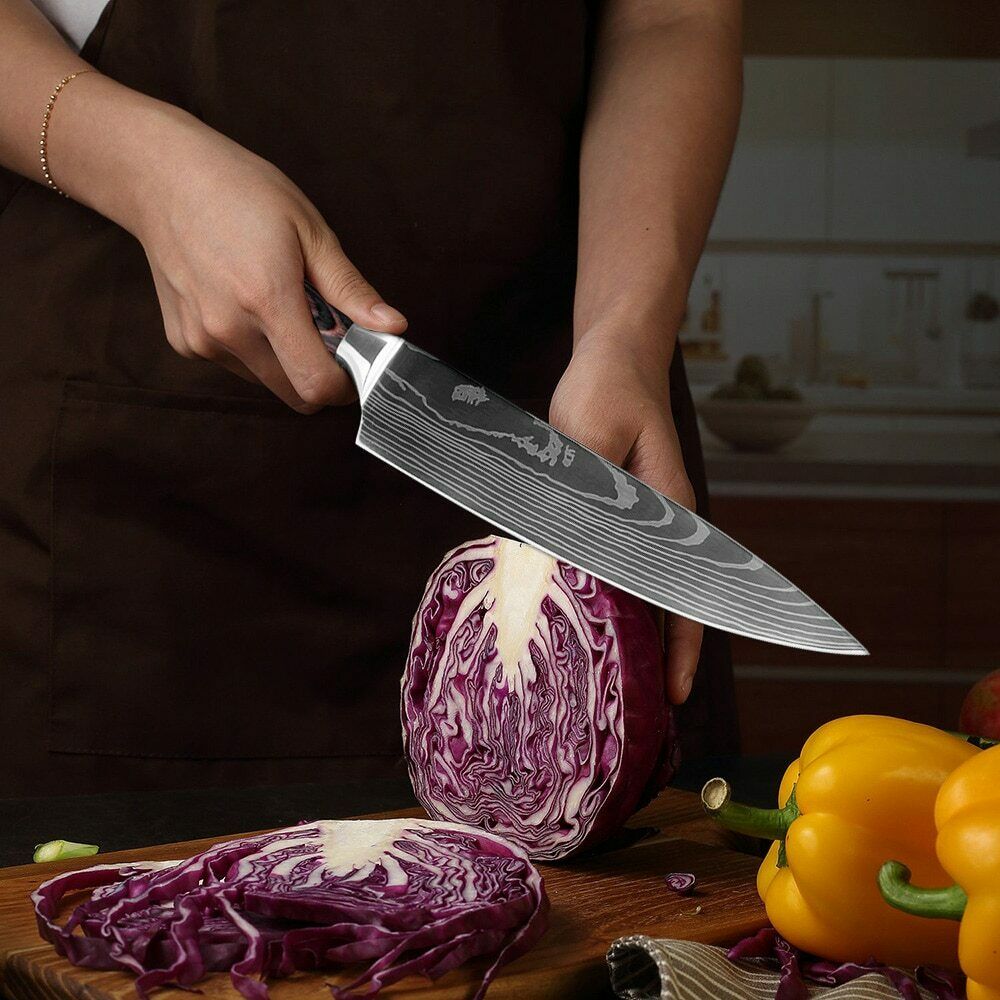 6 Pcs Kitchen Cook Knives Set Japanese Damascus Style Stainless Steel Chef Knife - Fresh Stock Dated January 2026