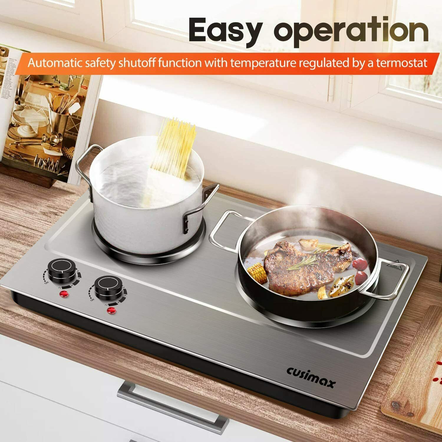 Cusimax CMHPC180 Electric Portable Double Hot Plate Countertop Burner - Silver - Fresh Stock Dated February 2026