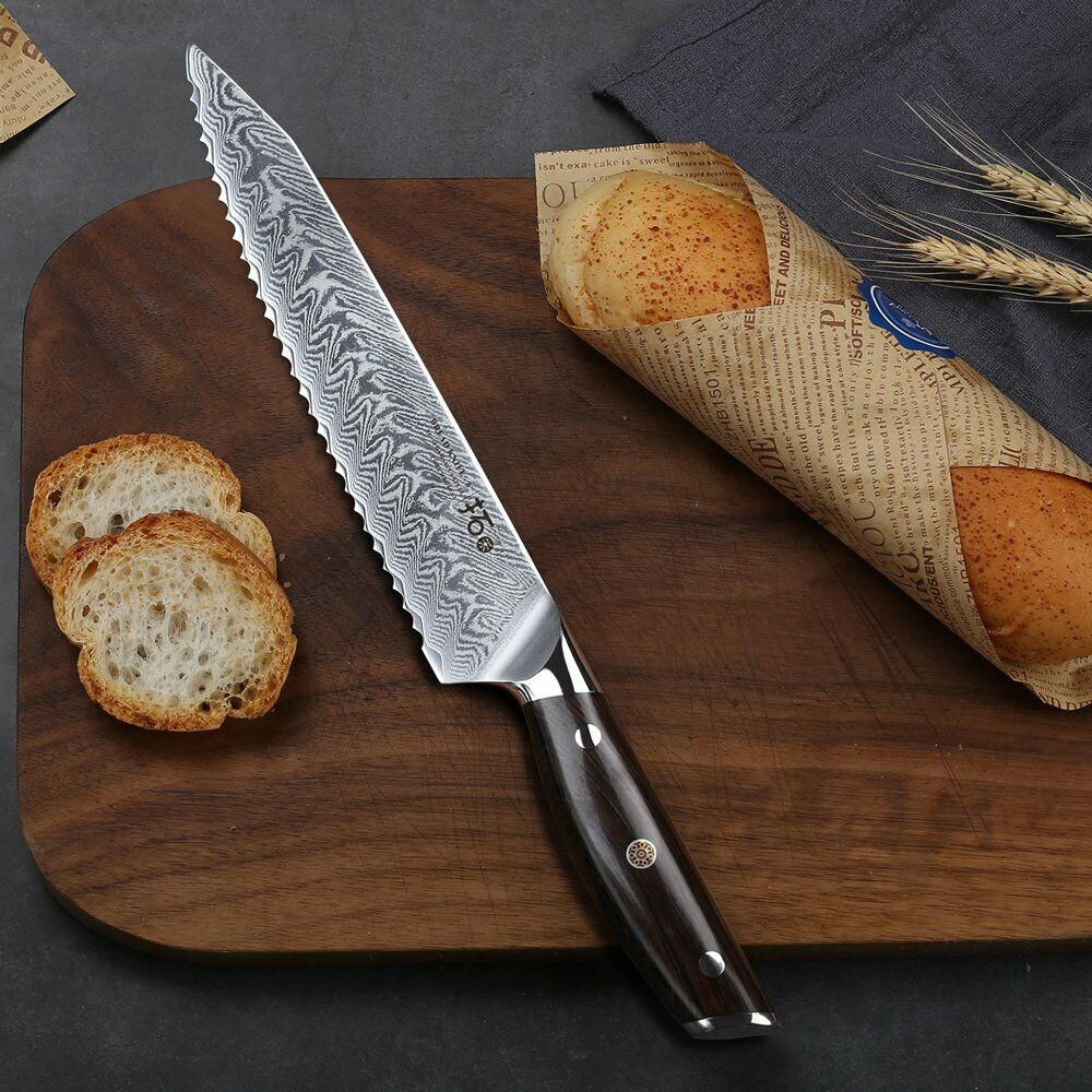 TURWHO 8inch Bread Knife 67-Layer Japanese VG10 Damascus Steel Kitchen Knife - Fresh Stock Dated January 2026
