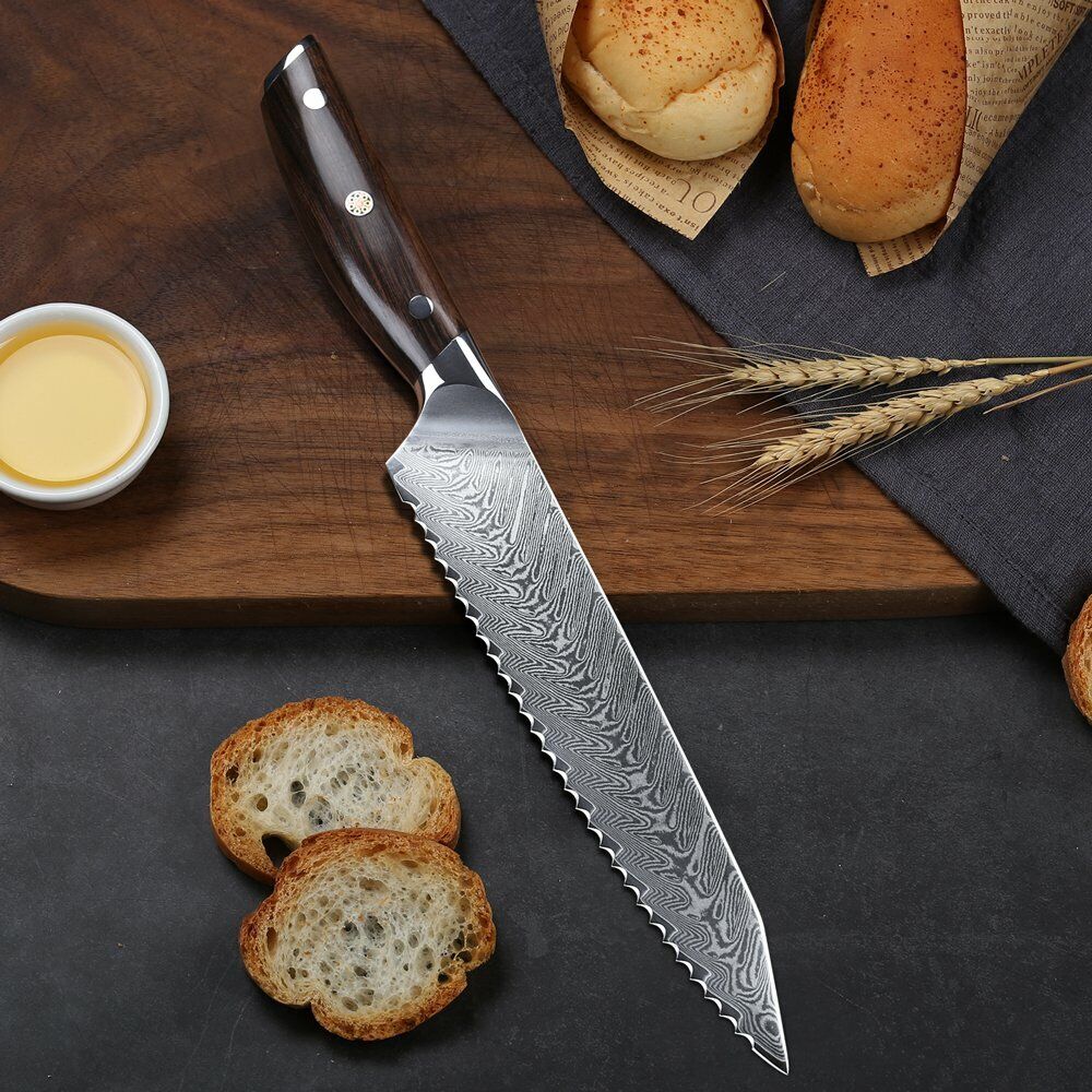 TURWHO 8inch Bread Knife 67-Layer Japanese VG10 Damascus Steel Kitchen Knife - Fresh Stock Dated January 2026