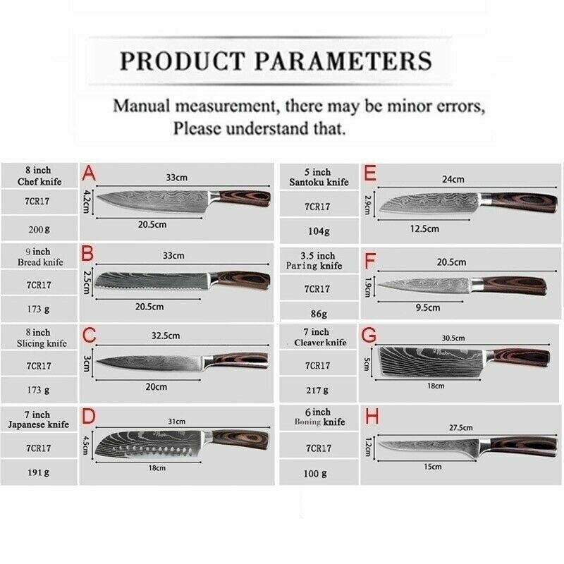 Kitchen Knives Set Damascus Pattern Stainless Chef Knife Cleaver Chopping Meat - Fresh Stock Dated February 2026