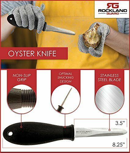 Oyster Shucking Knife & 1 Pair Gloves sizes S to XL, for Clam Shellfish, Superb - Fresh Stock Dated January 2026