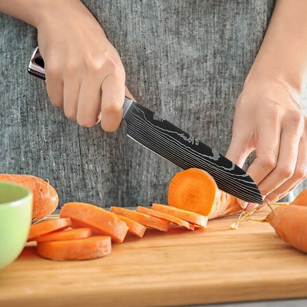 Kitchen Knives Set Damascus Pattern Stainless Chef Knife Cleaver Chopping Meat - Fresh Stock Dated February 2026