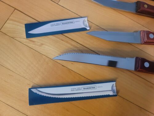Tramontina  Knife lot Wood Handle High Carbon Steel  Made in Brazil new & used - Fresh Stock Dated January 2026
