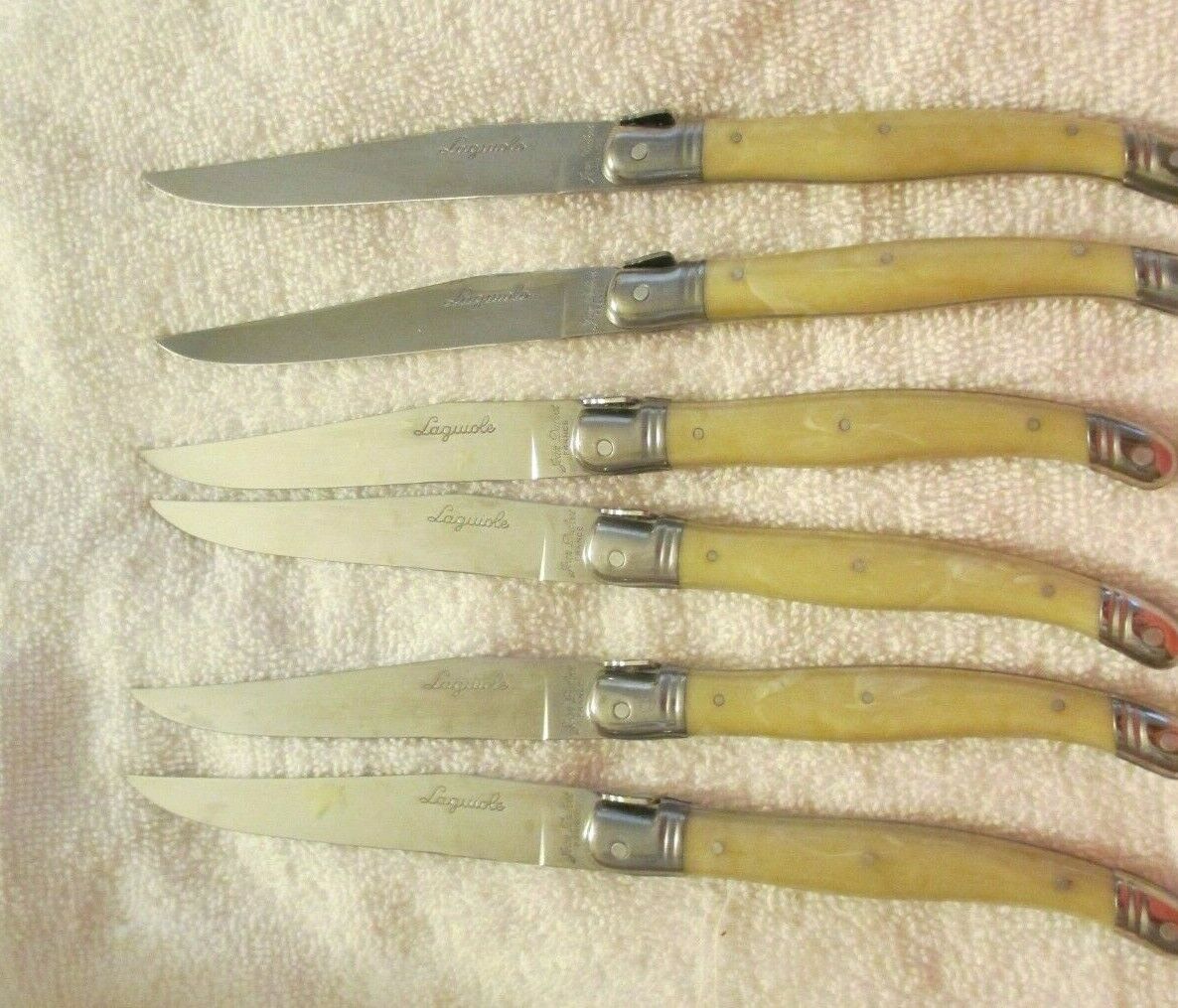 Vintage Set Of 6 Laguiole Jean Dubest Steak Knives Bee Handle Stainless France - Fresh Stock Dated February 2026